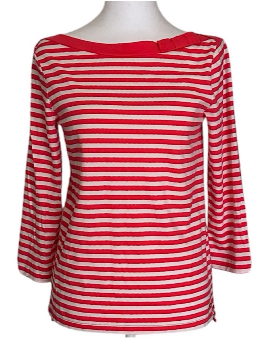Kate Spade Women’s Top Pink Stripe Boat Neck Stretch Size M Academic Lightweight